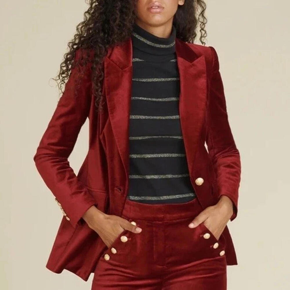Veronica Beard 8 Merlot Velvet Gold Button Dickey Jacket Blazer Quiet Luxury
